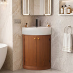 YOCWO Fluted Corner Bathroom Vanity with Sink,Freestanding Space-Saving Bathroom Vanity Sink Combo, Wall Drainage Only, Floor Drainage NO