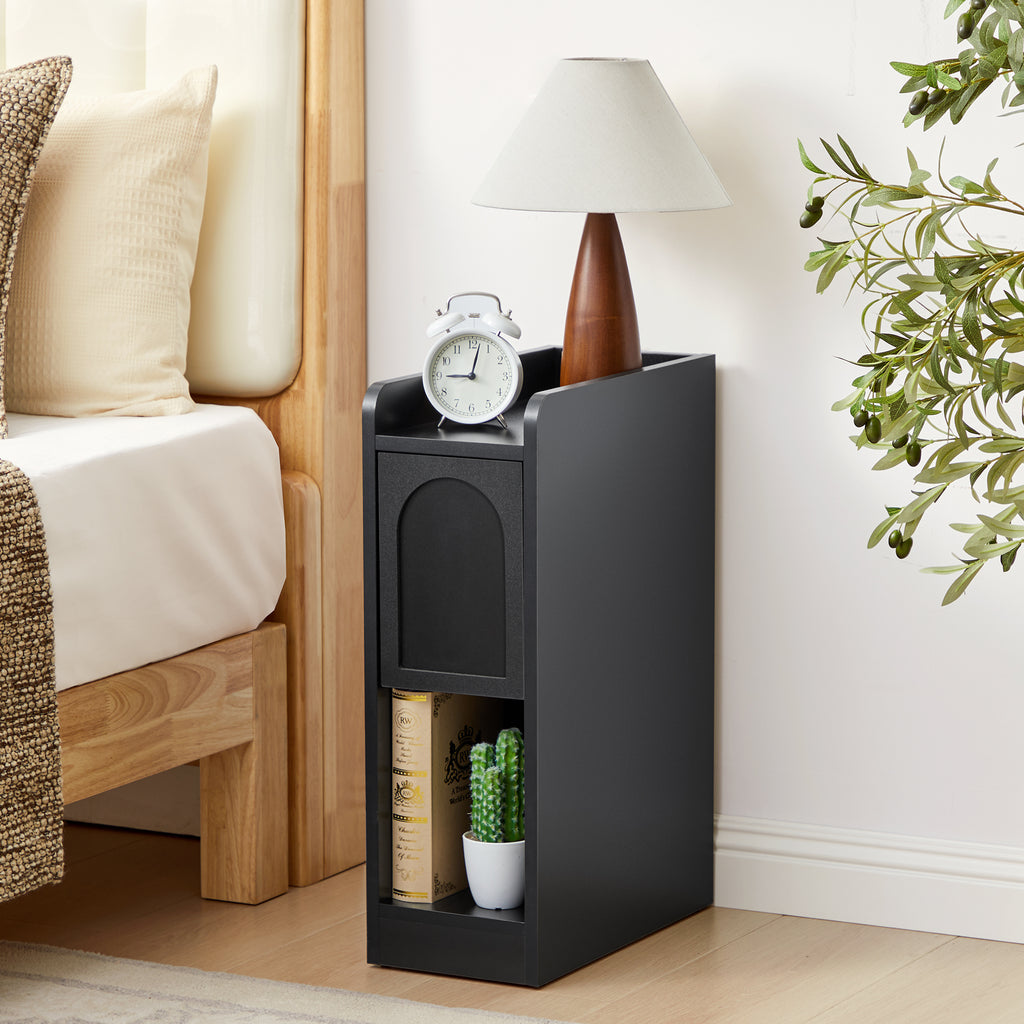 7.87" Ultra Narrow Nightstand Set of 2 with Drawer and Open Shelf, Arched Pattern Design Bedside Table for Bedroom