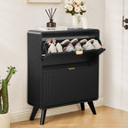 YOCWO Fluted Shoe Storage Cabinet with 2 Flip Drawers, Modern Wood Shoe Rack Organizer, Freestanding Narrow Shoe Cabinet for Entryway Hallway