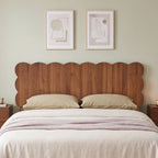 YOCWO Scalloped Queen/King/Full Size Headboard, Wooden Headboard with Wave Shape, Modern Farmhouse Bed Headboard, Easy Assembly, Walnut