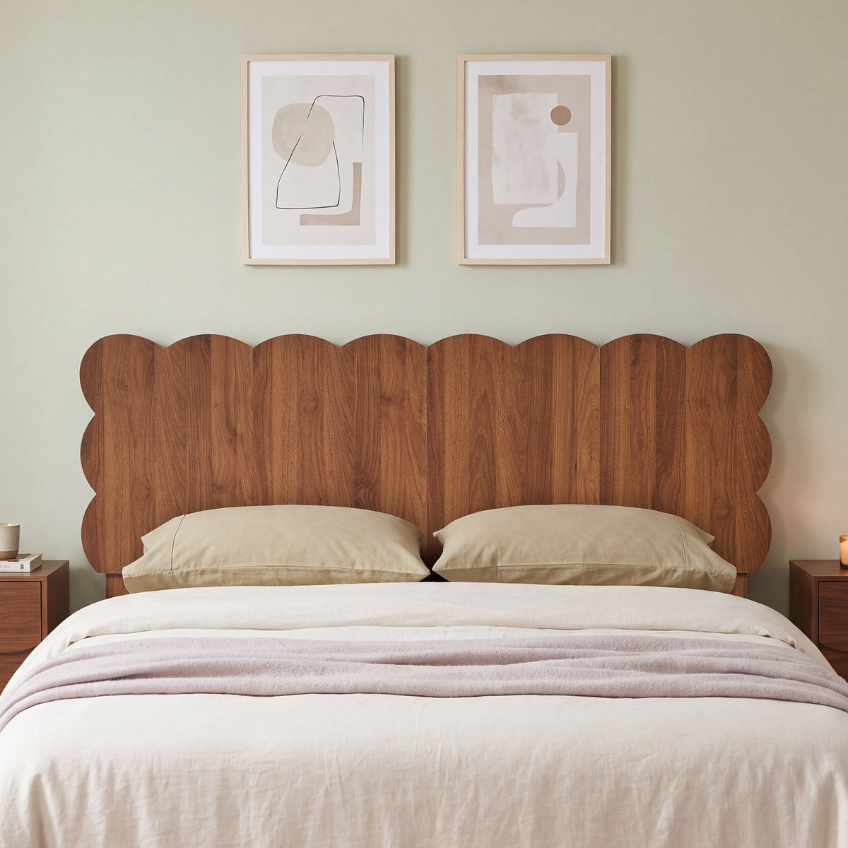 YOCWO Scalloped Queen/King/Full Size Headboard, Wooden Headboard with Wave Shape, Modern Farmhouse Bed Headboard, Easy Assembly, Walnut