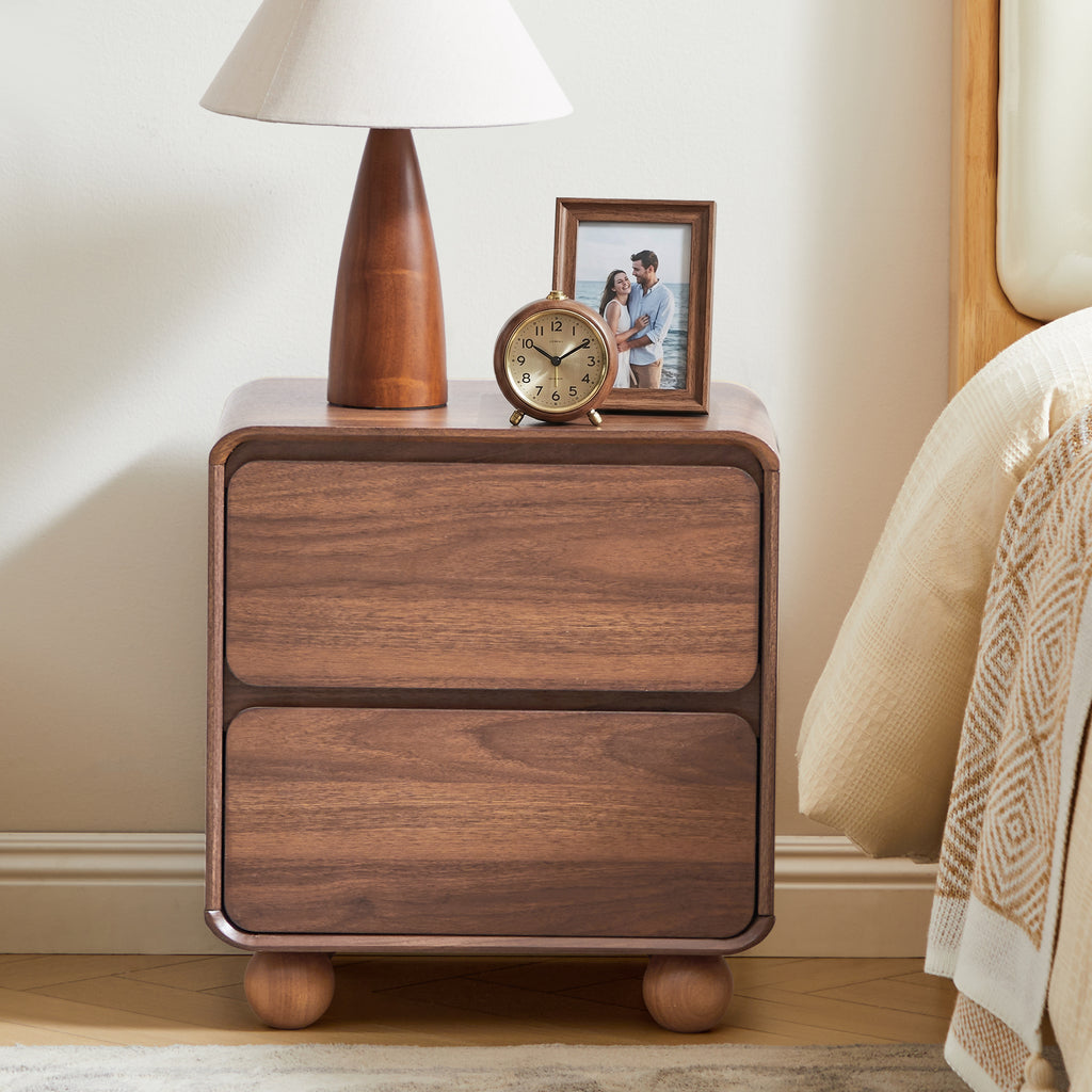 YOCWO Nightstand Set of 2 for Bedroom, Mid Century Bedside Table with Arc Edge and Round Leg, Wood Storage Chest of Drawer Organizer for Bedroom Living Room Hallway Closet