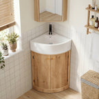 YOCWO Fluted Corner Bathroom Vanity with Sink,Freestanding Space-Saving Bathroom Vanity Sink Combo, Wall Drainage Only, Floor Drainage NO