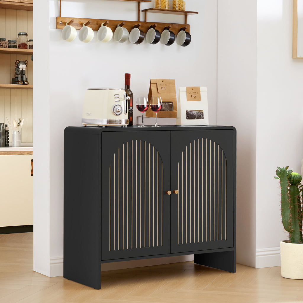 Accent Cabinet with Printed Arched Line Pattern, Modern Buffet Sideboard with Adjustable Shelves, Decorative Storage Cabinets for Bedroom Living Room Kitchen Office Entryway and Hallway