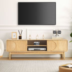 YOCWO TV Stands for 65 inch TV, Modern Farmhouse Entertainment Center with 2 Sliding Doors, Arched Fluted TV Console with Storage, Wood Media Console Cabinet