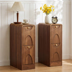 7.87" Ultra Narrow Nightstand with 2 Drawer, Slim End Table with Arched Pattern Design Bedside Table for Bedroom