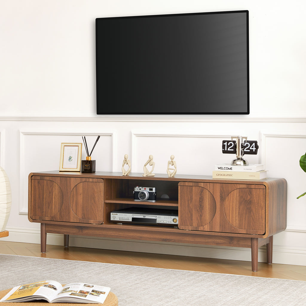 YOCWO TV Stands for 65 inch TV, Modern Farmhouse Entertainment Center with 2 Sliding Doors, Arched Fluted TV Console with Storage, Wood Media Console Cabinet