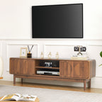 YOCWO TV Stands for 65 inch TV, Modern Farmhouse Entertainment Center with 2 Sliding Doors, Arched Fluted TV Console with Storage, Wood Media Console Cabinet