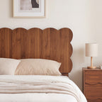 YOCWO Scalloped Queen/King/Full Size Headboard, Wooden Headboard with Wave Shape, Modern Farmhouse Bed Headboard, Easy Assembly, Walnut