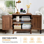 YOCWO Fluted Square Nightstand with Charging Station for Bedroom, Wood End Table with 2 Door for Living Room