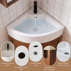 YOCWO Fluted Corner Bathroom Vanity with Sink,Freestanding Space-Saving Bathroom Vanity Sink Combo, Wall Drainage Only, Floor Drainage NO