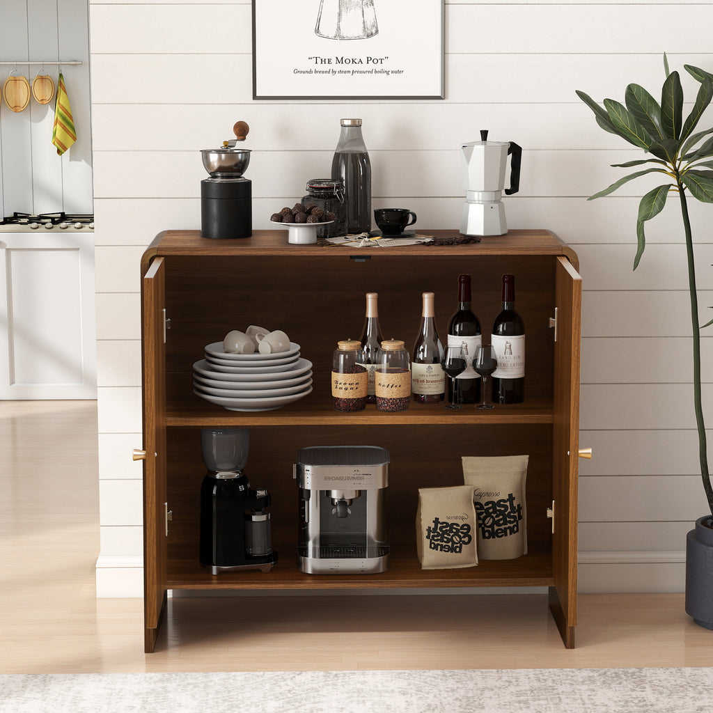 Accent Cabinet with Printed Arched Line Pattern, Modern Buffet Sideboard with Adjustable Shelves, Decorative Storage Cabinets for Bedroom Living Room Kitchen Office Entryway and Hallway