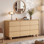 YOCWO 9 Drawer Dresser for Bedroom, Mid Century Chest of Drawers with Arc Edge and Round Leg, Wood Storage Large Dresser Organizer for Bedroom Living Room Hallway Closet