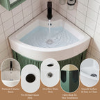 YOCWO Fluted Corner Bathroom Vanity with Sink,Freestanding Space-Saving Bathroom Vanity Sink Combo, Wall Drainage Only, Floor Drainage NO