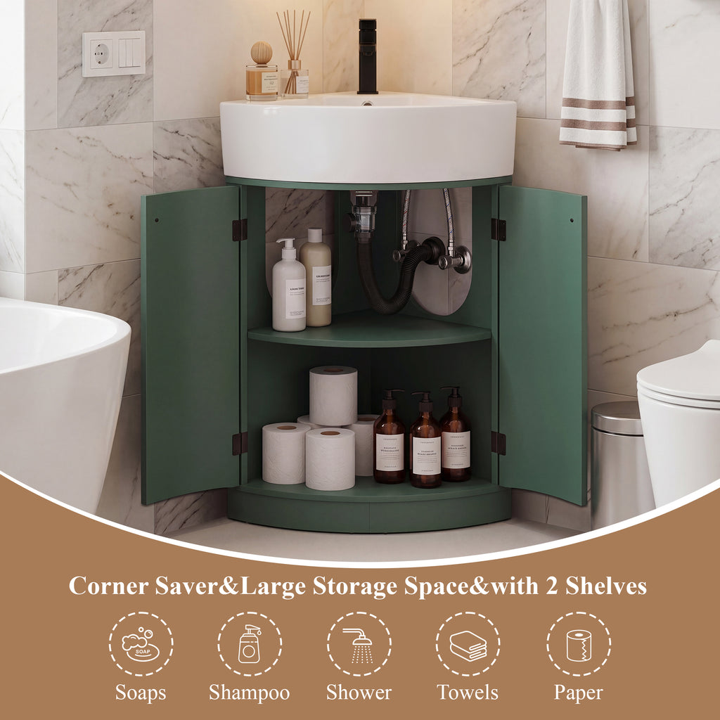 YOCWO Fluted Corner Bathroom Vanity with Sink,Freestanding Space-Saving Bathroom Vanity Sink Combo, Wall Drainage Only, Floor Drainage NO