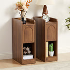 7.87" Ultra Narrow Nightstand Set of 2 with Drawer and Open Shelf, Arched Pattern Design Bedside Table for Bedroom