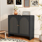 Accent Cabinet with Printed Arched Line Pattern, Modern Buffet Sideboard with Adjustable Shelves, Decorative Storage Cabinets for Bedroom Living Room Kitchen Office Entryway and Hallway