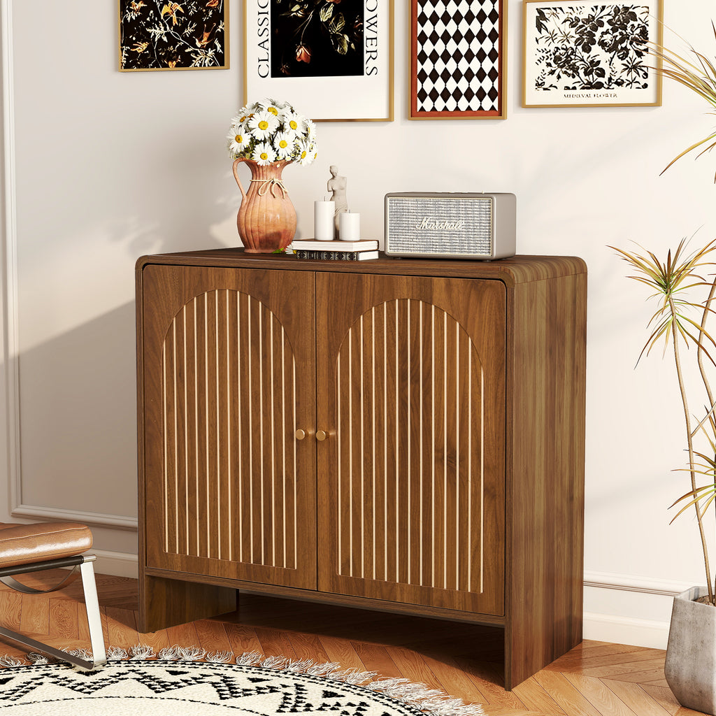 Accent Cabinet with Printed Arched Line Pattern, Modern Buffet Sideboard with Adjustable Shelves, Decorative Storage Cabinets for Bedroom Living Room Kitchen Office Entryway and Hallway