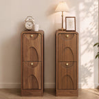 7.87" Ultra Narrow Nightstand with 2 Drawer, Slim End Table with Arched Pattern Design Bedside Table for Bedroom