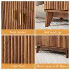 YOCWO Fluted Square Nightstand with Charging Station for Bedroom, Wood End Table with 2 Door for Living Room