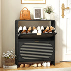 YOCWO Shoe Storage Cabinet with 2 Flip Drawers for Entryway, Shoe Rack Organizer with Printed Oval Line Pattern
