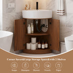 YOCWO Fluted Corner Bathroom Vanity with Sink,Freestanding Space-Saving Bathroom Vanity Sink Combo, Wall Drainage Only, Floor Drainage NO