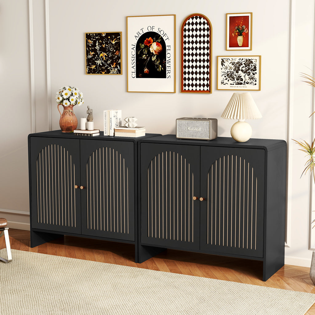 Accent Cabinet with Printed Arched Line Pattern, Modern Buffet Sideboard with Adjustable Shelves, Decorative Storage Cabinets for Bedroom Living Room Kitchen Office Entryway and Hallway