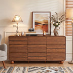 YOCWO 9 Drawer Dresser for Bedroom, Mid Century Chest of Drawers with Arc Edge and Round Leg, Wood Storage Large Dresser Organizer for Bedroom Living Room Hallway Closet