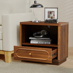 YOCWO Nightstand Set of 2 with Drawers and Charging Station for Bedroom, Mid Century Bedside Table with Open Shelf for Storage, Arched Drawer and Fluted Side