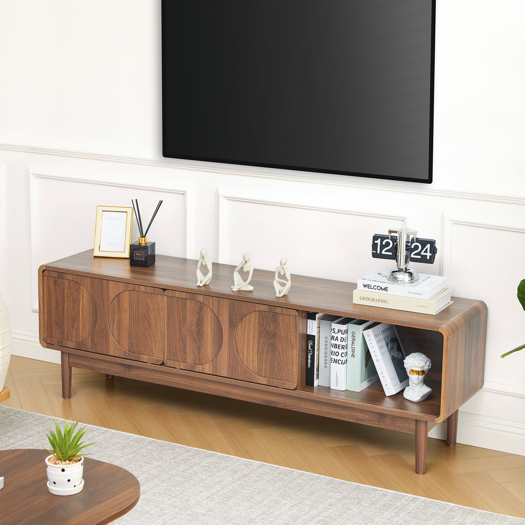 YOCWO TV Stands for 65 inch TV, Modern Farmhouse Entertainment Center with 2 Sliding Doors, Arched Fluted TV Console with Storage, Wood Media Console Cabinet