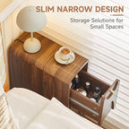7.87" Ultra Narrow Nightstand with 2 Drawer, Slim End Table with Arched Pattern Design Bedside Table for Bedroom