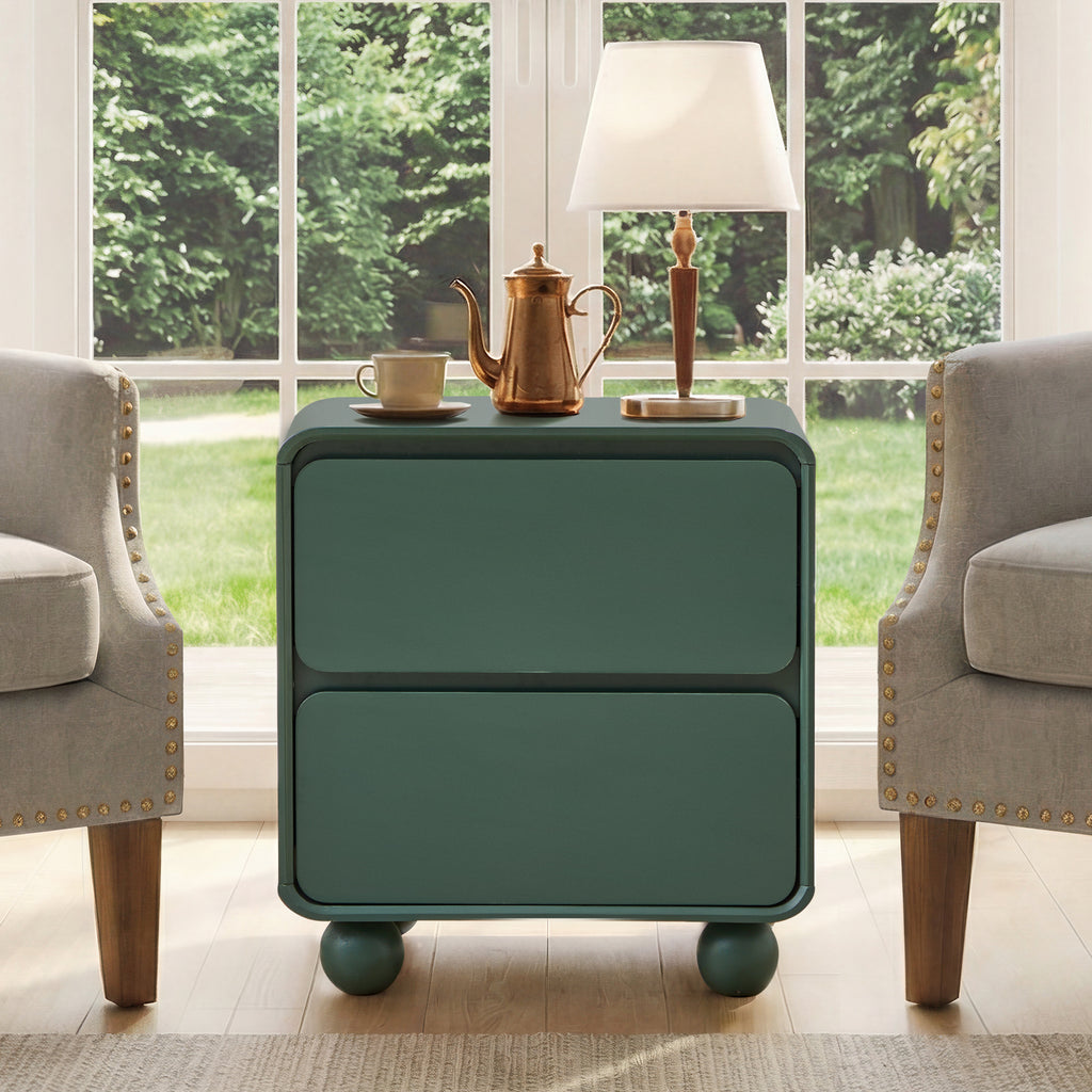 YOCWO 2 Drawer Nightstand for Bedroom, Mid Century Bedside Table with Arc Edge and Round Leg, Wood Storage Chest of Drawer Organizer for Bedroom Living Room Hallway Closet