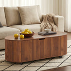 YOCWO Oval Storage Bench with Flip Top and Wheels, Fluted Wave Entryway Bench with Storage End of Bed Bench for Bedroom& Living Room