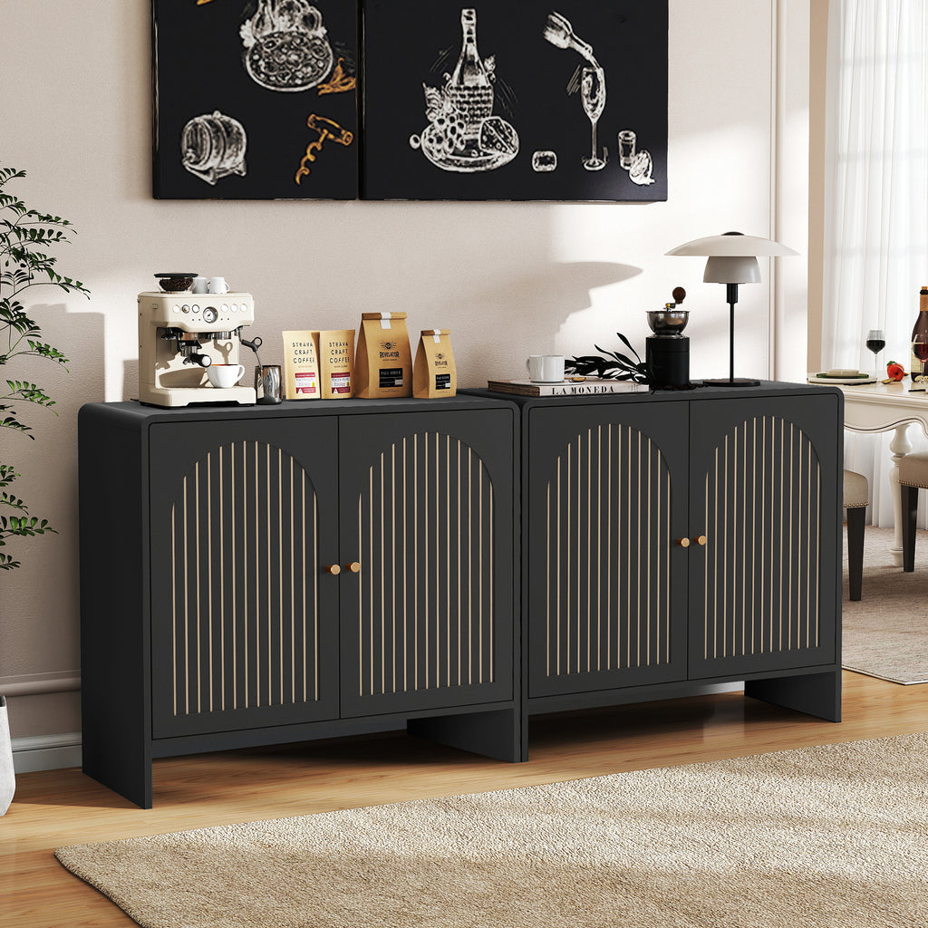 Accent Cabinet with Printed Arched Line Pattern, Modern Buffet Sideboard with Adjustable Shelves, Decorative Storage Cabinets for Bedroom Living Room Kitchen Office Entryway and Hallway