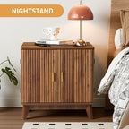 YOCWO Fluted Square Nightstand with Charging Station for Bedroom, Wood End Table with 2 Door for Living Room