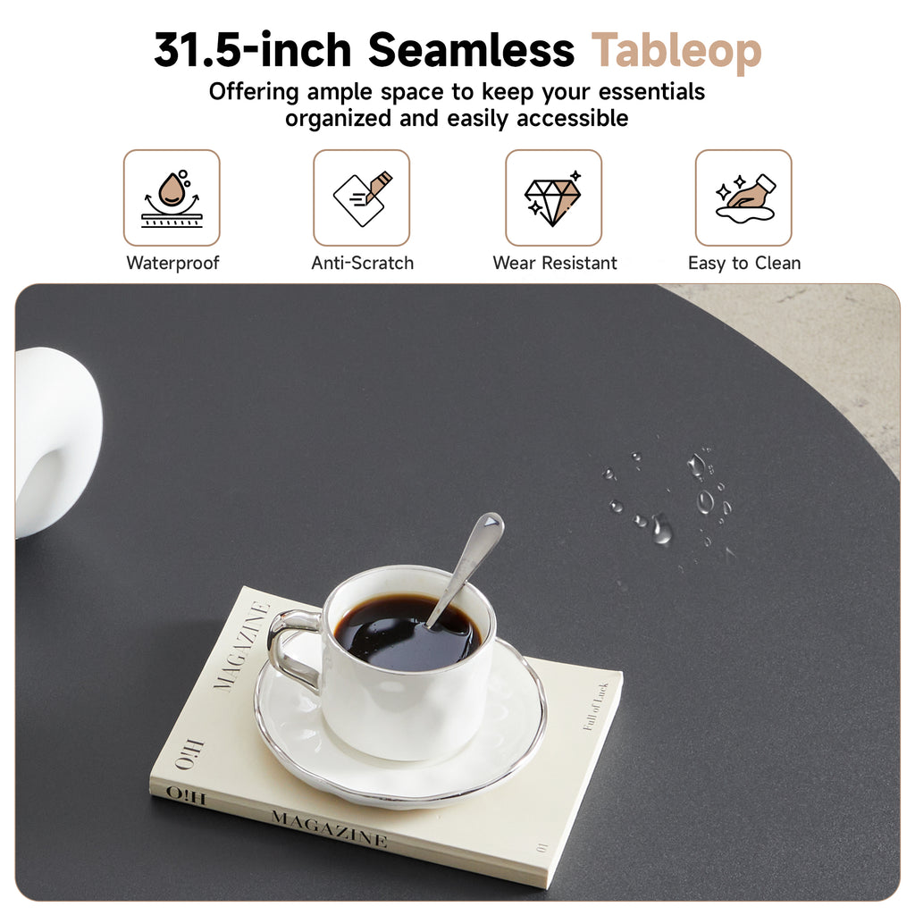 YOCWO 31.5" Small Round Coffee Table for Small Apartment Living Room, Modern Coffee Table with Fluted Drum