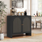 Accent Cabinet with Printed Arched Line Pattern, Modern Buffet Sideboard with Adjustable Shelves, Decorative Storage Cabinets for Bedroom Living Room Kitchen Office Entryway and Hallway