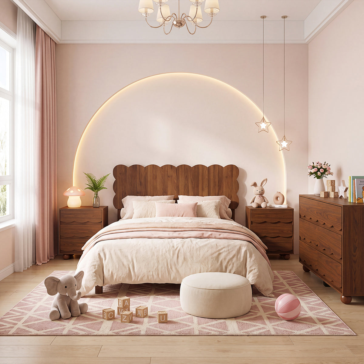 YOCWO Scalloped Queen/King/Full Size Headboard, Wooden Headboard with Wave Shape, Modern Farmhouse Bed Headboard, Easy Assembly, Walnut