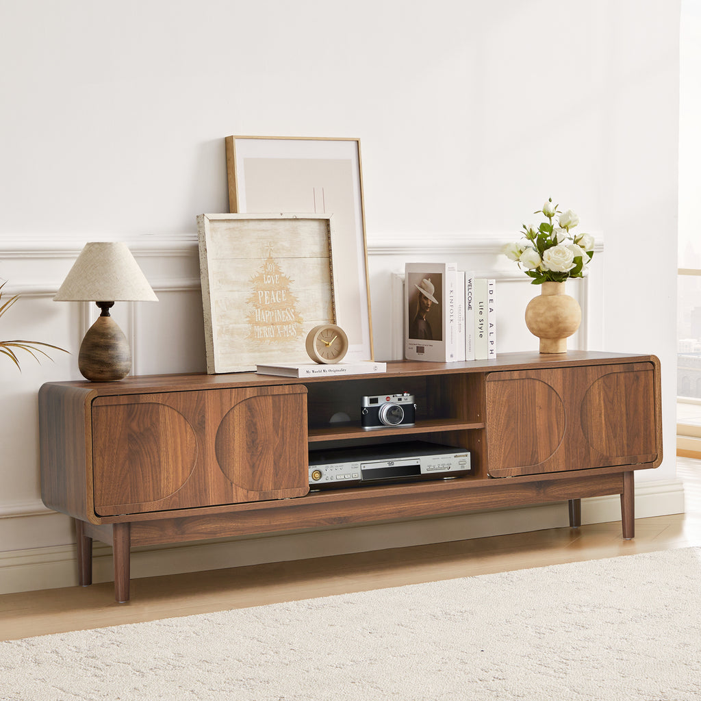 YOCWO TV Stands for 65 inch TV, Modern Farmhouse Entertainment Center with 2 Sliding Doors, Arched Fluted TV Console with Storage, Wood Media Console Cabinet