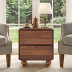 YOCWO 2 Drawer Nightstand for Bedroom, Mid Century Bedside Table with Arc Edge and Round Leg, Wood Storage Chest of Drawer Organizer for Bedroom Living Room Hallway Closet