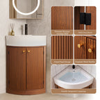 YOCWO Fluted Corner Bathroom Vanity with Sink,Freestanding Space-Saving Bathroom Vanity Sink Combo, Wall Drainage Only, Floor Drainage NO