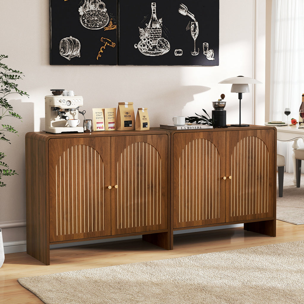 Accent Cabinet with Printed Arched Line Pattern, Modern Buffet Sideboard with Adjustable Shelves, Decorative Storage Cabinets for Bedroom Living Room Kitchen Office Entryway and Hallway