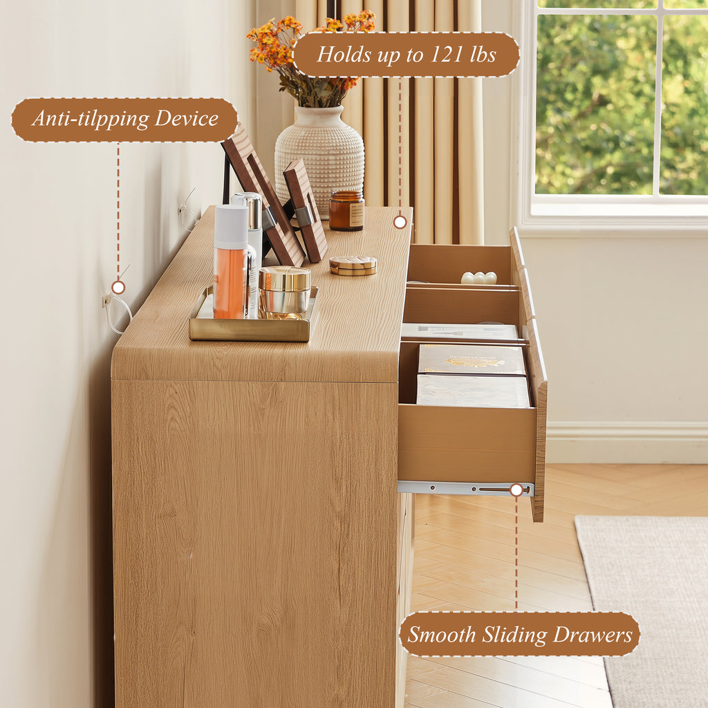 YOCWO 9 Drawer Dresser for Bedroom, Mid Century Chest of Drawers with Arc Edge and Round Leg, Wood Storage Large Dresser Organizer for Bedroom Living Room Hallway Closet