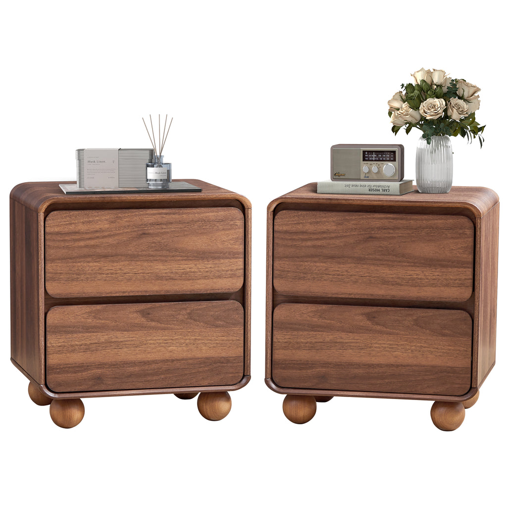 YOCWO Nightstand Set of 2 for Bedroom, Mid Century Bedside Table with Arc Edge and Round Leg, Wood Storage Chest of Drawer Organizer for Bedroom Living Room Hallway Closet