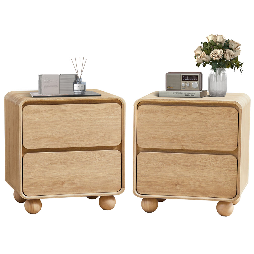 YOCWO Nightstand Set of 2 for Bedroom, Mid Century Bedside Table with Arc Edge and Round Leg, Wood Storage Chest of Drawer Organizer for Bedroom Living Room Hallway Closet