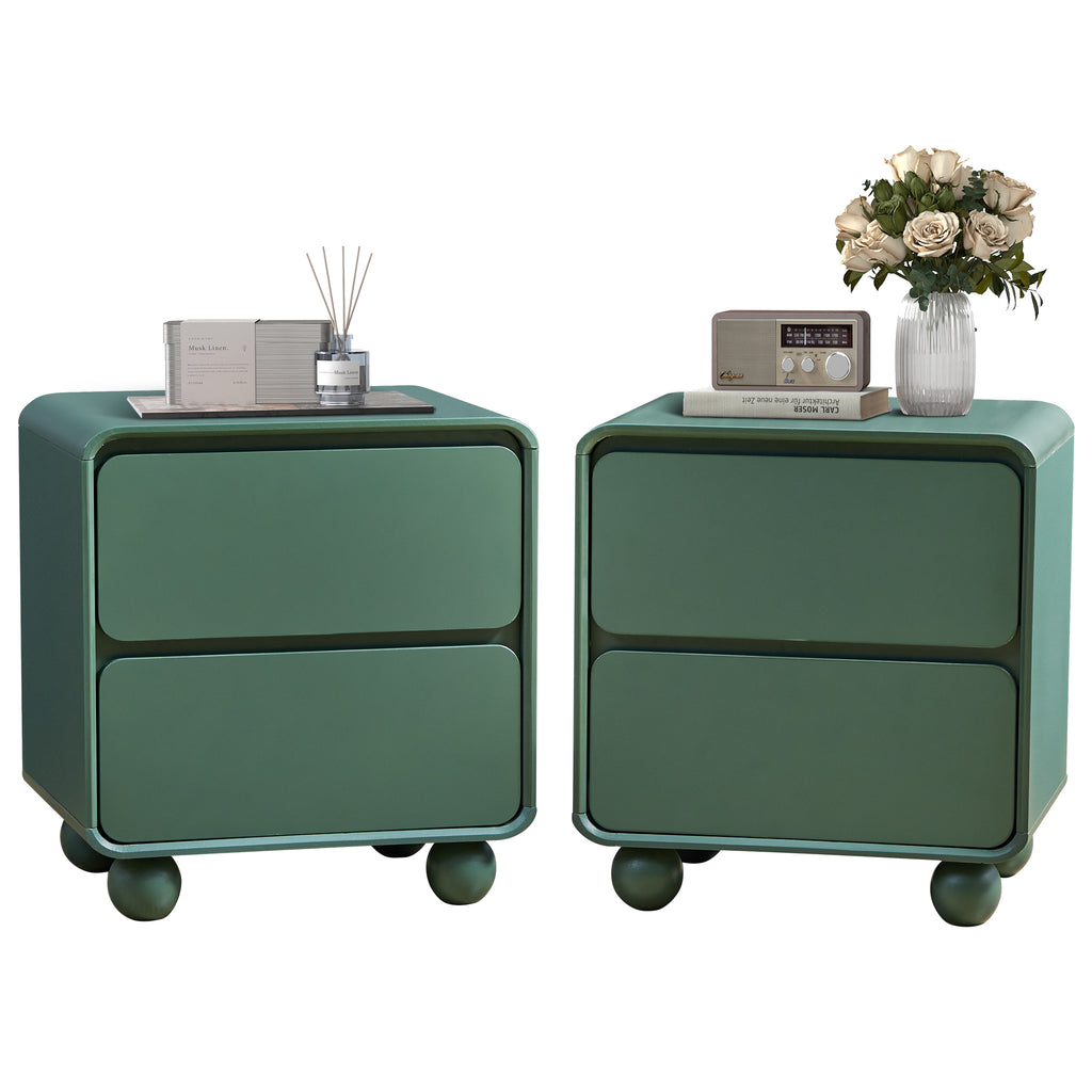 YOCWO Nightstand Set of 2 for Bedroom, Mid Century Bedside Table with Arc Edge and Round Leg, Wood Storage Chest of Drawer Organizer for Bedroom Living Room Hallway Closet