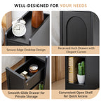 7.87" Ultra Narrow Nightstand Set of 2 with Drawer and Open Shelf, Arched Pattern Design Bedside Table for Bedroom