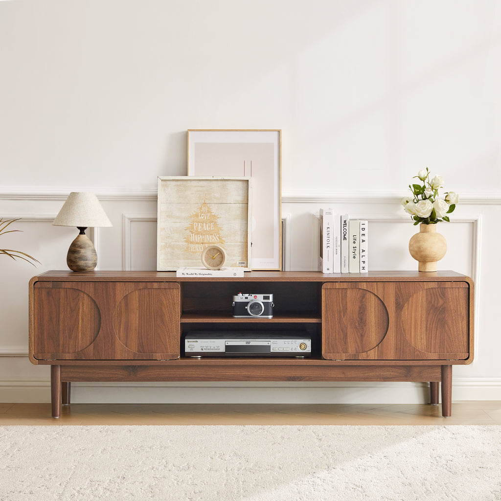 YOCWO TV Stands for 65 inch TV, Modern Farmhouse Entertainment Center with 2 Sliding Doors, Arched Fluted TV Console with Storage, Wood Media Console Cabinet