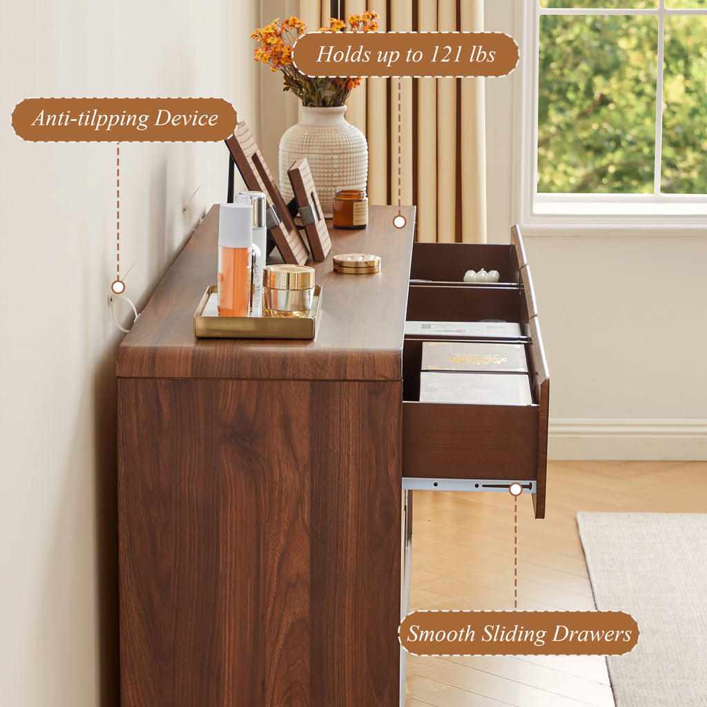 YOCWO 9 Drawer Dresser for Bedroom, Mid Century Chest of Drawers with Arc Edge and Round Leg, Wood Storage Large Dresser Organizer for Bedroom Living Room Hallway Closet