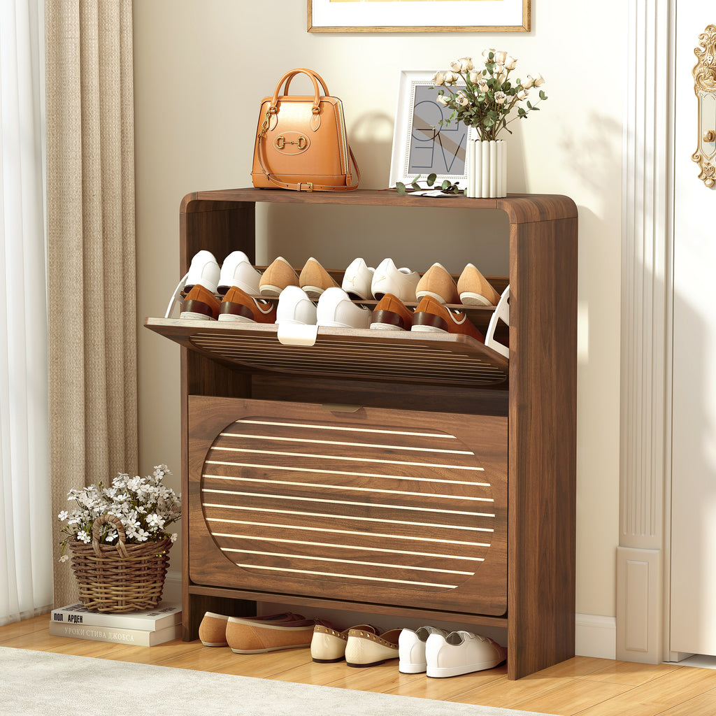 YOCWO Shoe Storage Cabinet with 2 Flip Drawers for Entryway, Shoe Rack Organizer with Printed Oval Line Pattern